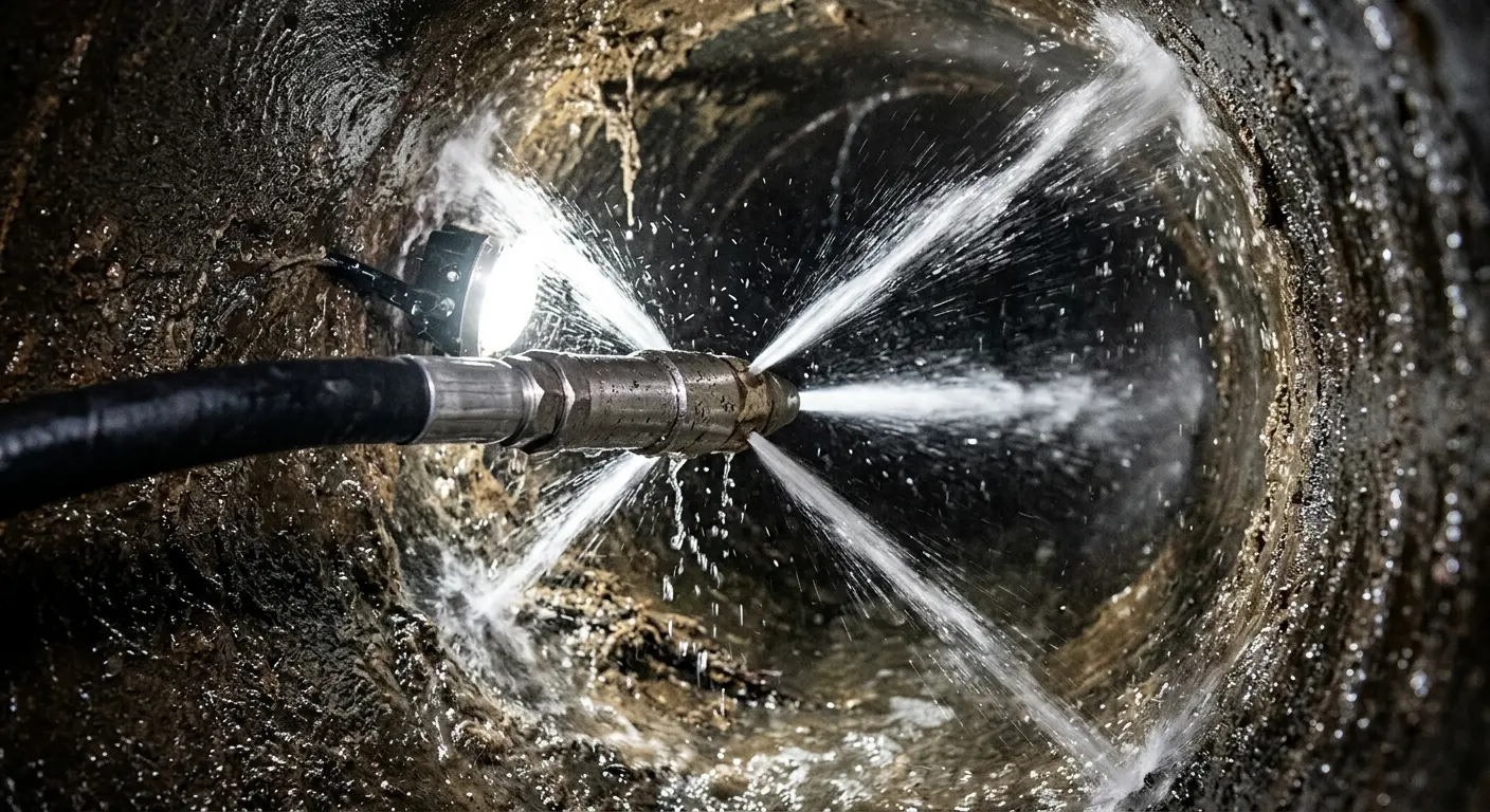 High-pressure hydro jetting nozzle cleaning sewer pipe for Storm Drain Cleaning in Hobart